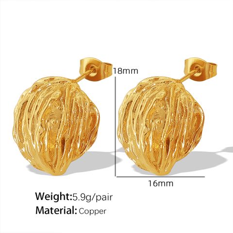 1 Pair Vintage Style Simple Style Lines Irregular Plating Pleated Copper 18k Gold Plated Ear Studs