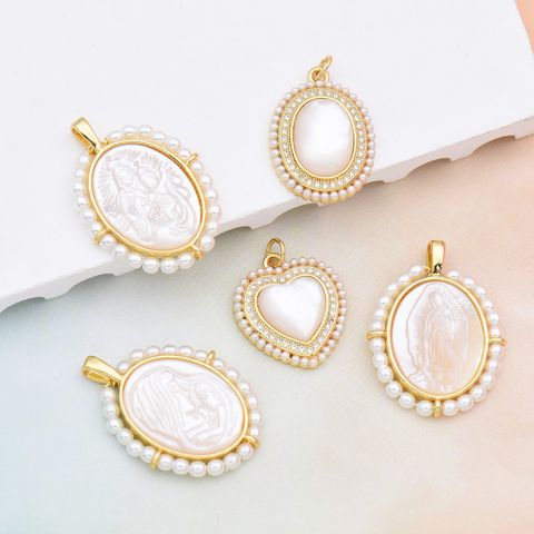 1 Piece Copper Artificial Pearls Shell 18K Gold Plated Inlay Polished Pendant