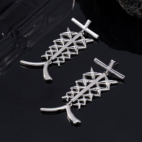 1 Pair Ig Style Fish Bone Plating Alloy Silver Plated Drop Earrings
