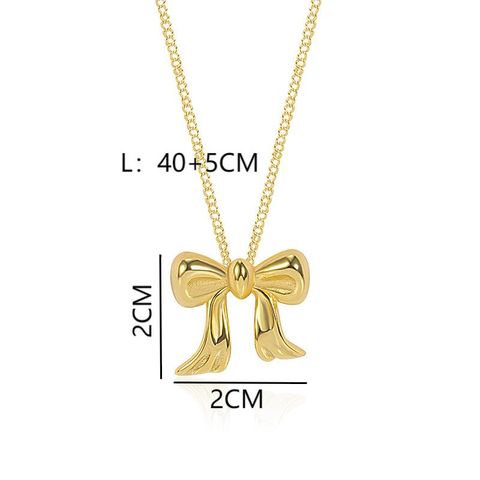 Simple Style Bow Knot Copper Plating 18k Gold Plated Pendant Necklace