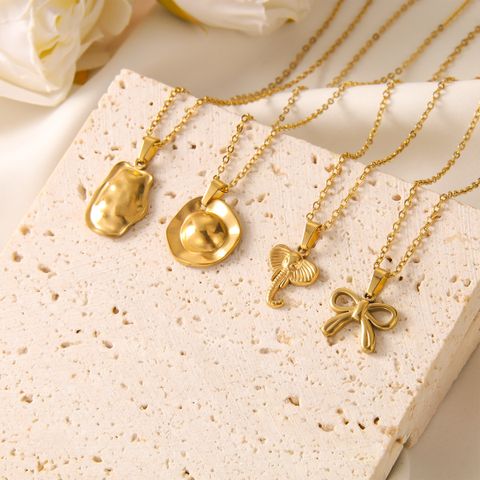 Vintage Style Simple Style Geometric Dragonfly Bow Knot Stainless Steel Plating 18k Gold Plated Pendant Necklace