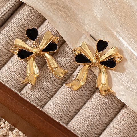 1 Pair Romantic Sweet Bow Knot Plating Inlay Alloy Glass 14k Gold Plated Drop Earrings