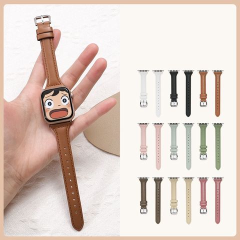 Vintage Style Solid Color Genuine Leather   Watch Strap