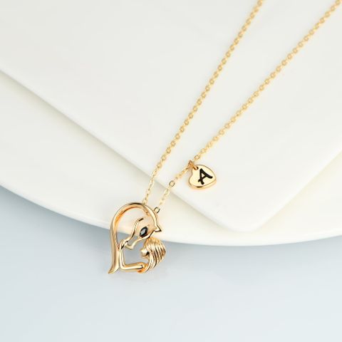Elegant Letter Heart Shape Horse Copper Plating Inlay Zircon 14k Gold Plated Pendant Necklace