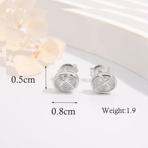1 Piece Simple Style Cross Plating Sterling Silver Zircon White Gold Plated Ear Studs