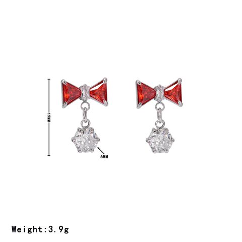 1 Pair Sweet Bow Knot Stainless Steel Zircon White Gold Plated Drop Earrings