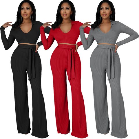Casual Daily Women's Streetwear Solid Color Spandex Pants Sets Pants Sets