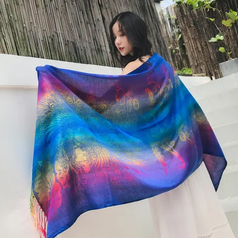 Women's Ethnic Style Bohemian Printing Cotton Tassel Shawl