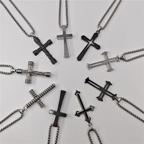 Retro Cross Stainless Steel Alloy Plating Unisex Pendant Necklace
