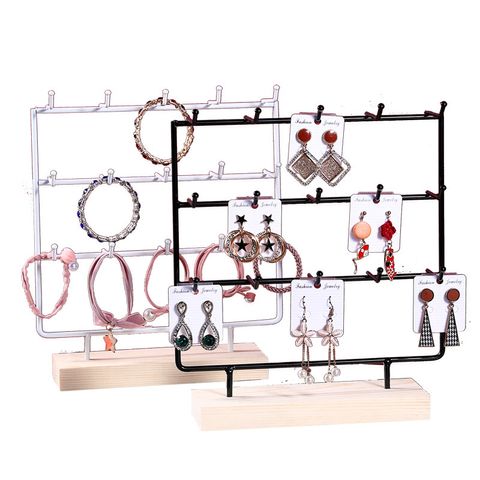 Elegant Solid Color Solid Wood Iron Jewelry Rack