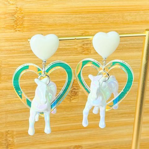 1 Pair Retro Heart Shape Horse Arylic Drop Earrings