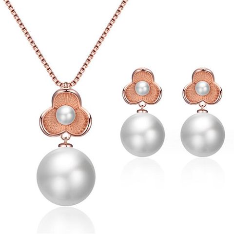 Einfacher Stil Perle Legierung Künstliche Perlen Frau Ohrringe Halskette