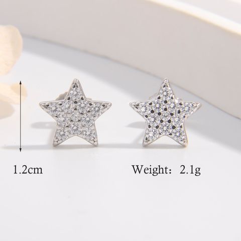 1 Pair Elegant Shiny Star Plating Inlay Sterling Silver Zircon White Gold Plated Ear Studs