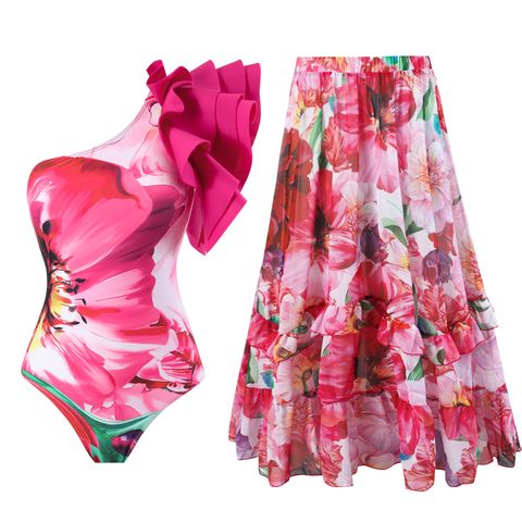 Women's Elegant Flower 2 Pieces Set One Piece Swimwear