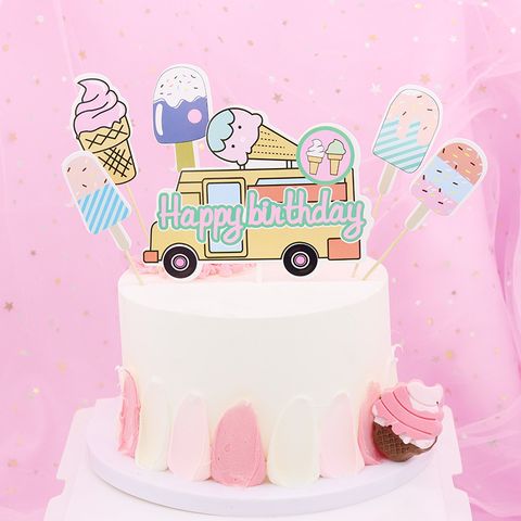 Birthday Cute Ice Cream Letter Paper Daily Party Flag