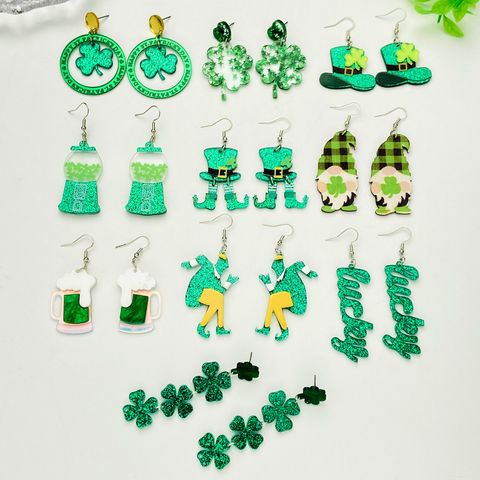 1 Pair Ethnic Style Simple Style Shamrock Boots Arylic Drop Earrings