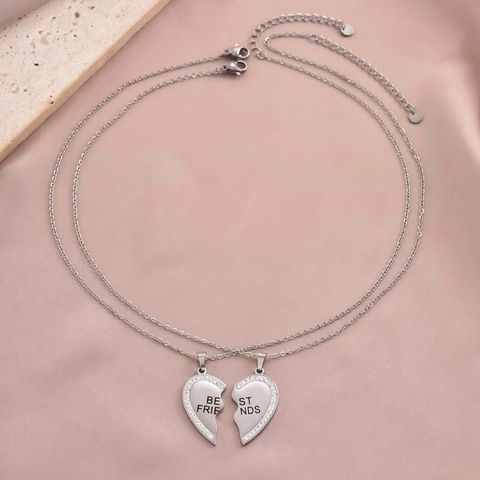 304 Stainless Steel Romantic Simple Style Inlay Letter Heart Shape Zircon Pendant Necklace