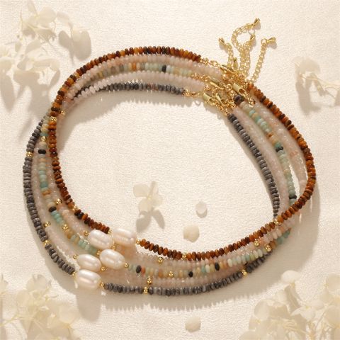Elegant Vintage-stil Geometrisch Süßwasserperle Stein Perlen Überzug 18 Karat Vergoldet Halsband