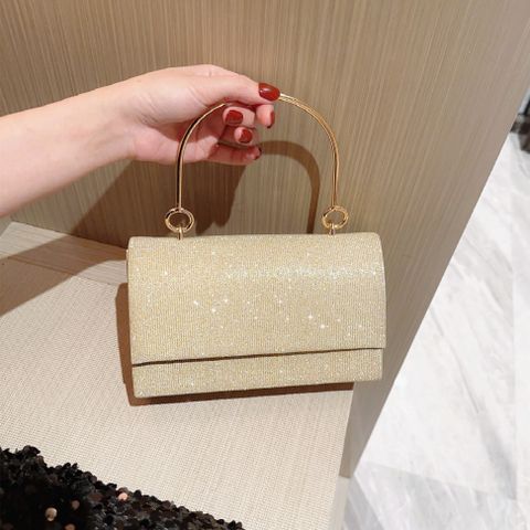 Gold Silver Polyester Solid Color Rhinestone Square Evening Bags