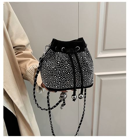 Women's Small Pu Leather Solid Color Elegant Bucket String Bucket Bag