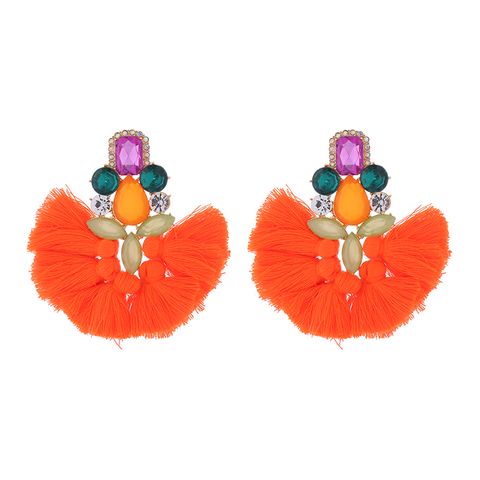 1 Pair Casual Bohemian Sector Water Droplets Tassel Inlay Alloy Rhinestones Glass Gold Plated Silver Plated Drop Earrings