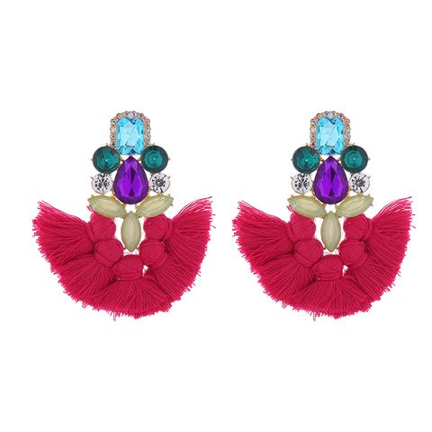 1 Pair Casual Bohemian Sector Water Droplets Tassel Inlay Alloy Rhinestones Glass Gold Plated Silver Plated Drop Earrings