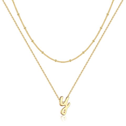 Simple Style Letter Copper Plating 14k Gold Plated Double Layer Necklaces