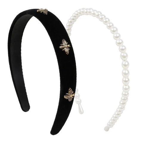 Retro Sweet Simple Style Solid Color Metal Inlay Pearl Hair Band