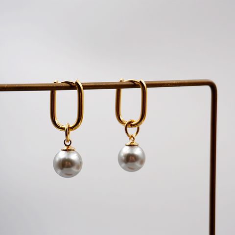 1 Pair Retro Round 304 Stainless Steel Imitation Pearl Titanium Steel Pearl Gold Plated Drop Earrings