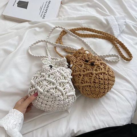 Women's Small Cotton Thread Solid Color Classic Style Round Open Straw Bag