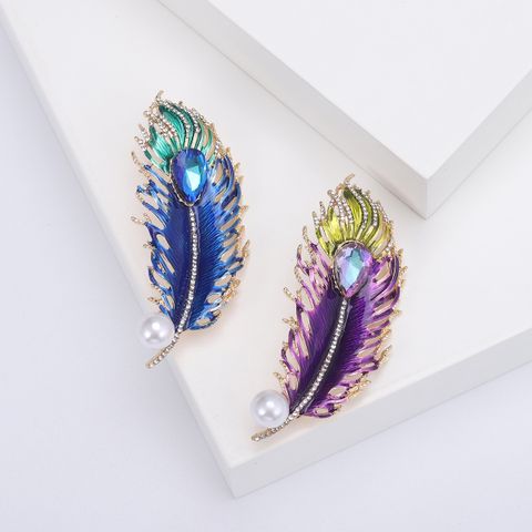 Lady Feather Alloy Inlay Zircon Women's Brooches