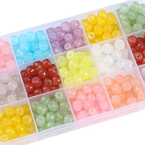 30pcs 8 * 6mm 8 * 7mm Hole 1~1.9mm Glass Solid Color Beads