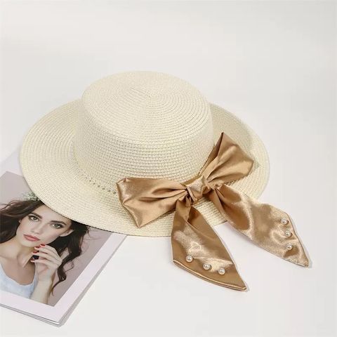 Women's Vintage Style Bow Knot Flat Eaves Straw Hat
