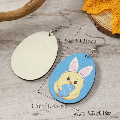 1 Pair Cute Rabbit Painted Wood Silver Plated Drop Earrings