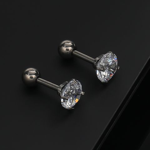 1 Pair Classic Style Solid Color Polishing Inlay Pure Titanium Zircon Ear Studs