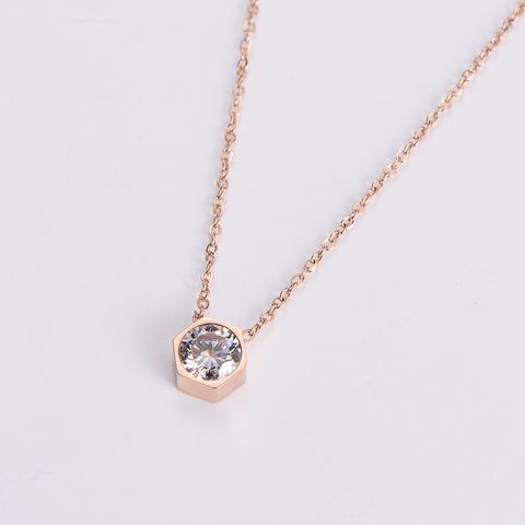 Stainless Steel 18K Gold Plated Rose Gold Plated Princess Wedding Shiny Plating Inlay Hexagon Zircon Pendant Necklace