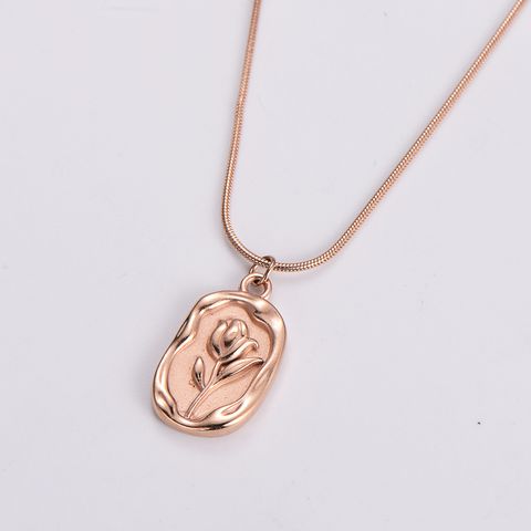 Stainless Steel 18K Gold Plated Rose Gold Plated Elegant Luxurious Pastoral Plating Tulip Pendant Necklace