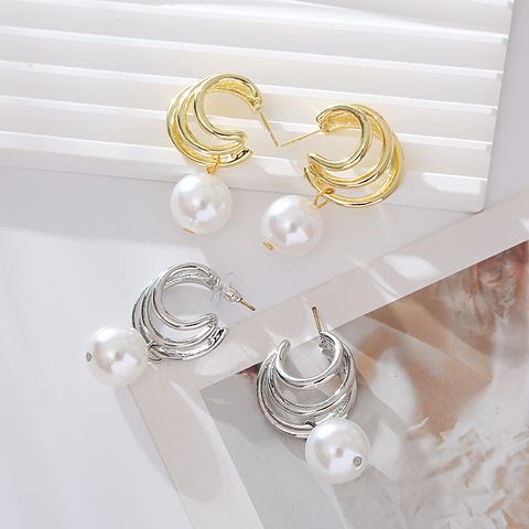 1 Pair Simple Style Round Imitation Pearl Alloy Drop Earrings