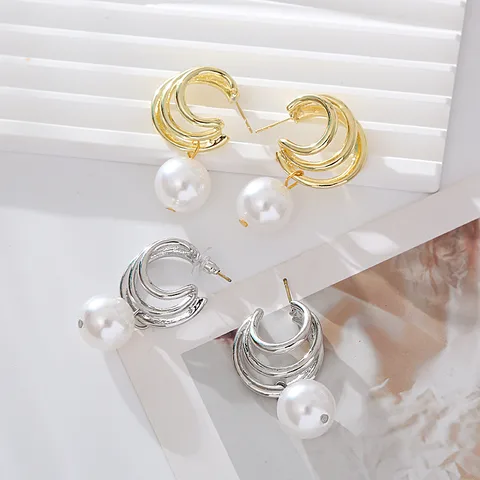 1 Pair Simple Style Round Imitation Pearl Alloy Drop Earrings