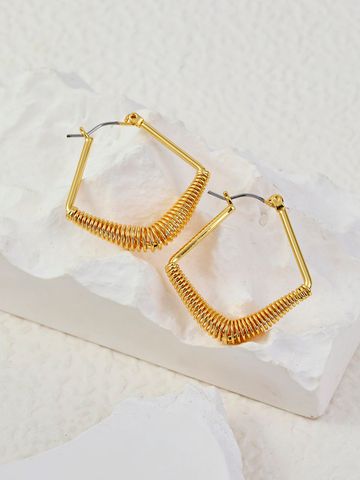 1 Pair Simple Style Round Rhombus Plating Copper 18k Gold Plated Hoop Earrings