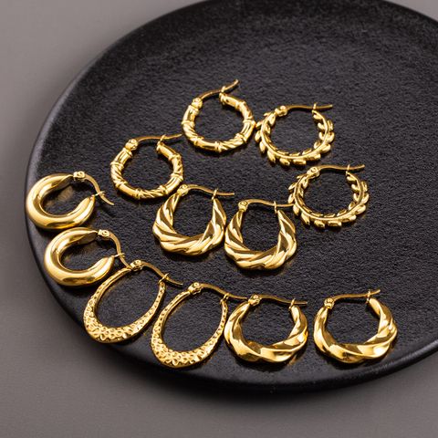 1 Pair IG Style Casual Elegant Leaf Stamping Plating Three-dimensional 304 Stainless Steel 18K Gold Plated Hoop Earrings