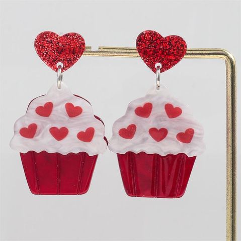 1 Pair Cute Heart Shape Arylic Drop Earrings