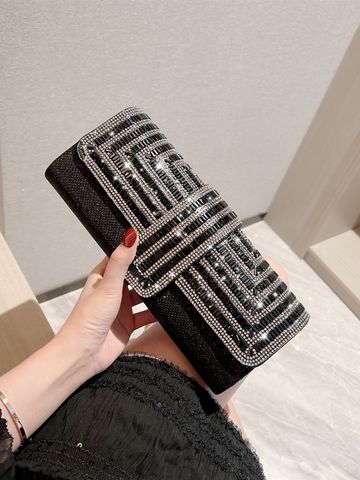Silver Black Polyester Metal Solid Color Rhinestone Square Evening Bags