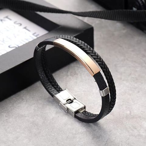 Casual Simple Style Geometric Pu Leather Polishing Unisex Bracelets