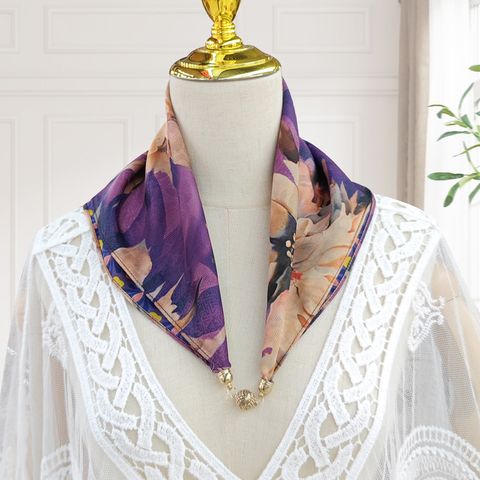 Women's Elegant Flower Satin Silk Scarf