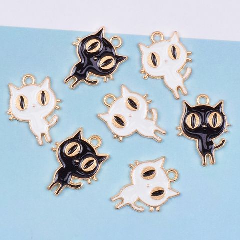 10 Unidades/paquete Lindo Gato Aleación Esmalte Accesorios De Joyería