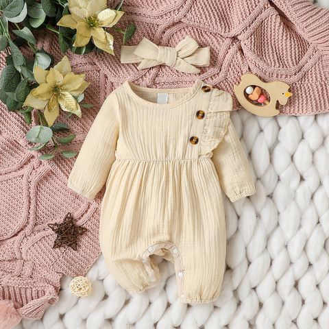 Cute Solid Color Bow Knot Cotton Baby Rompers