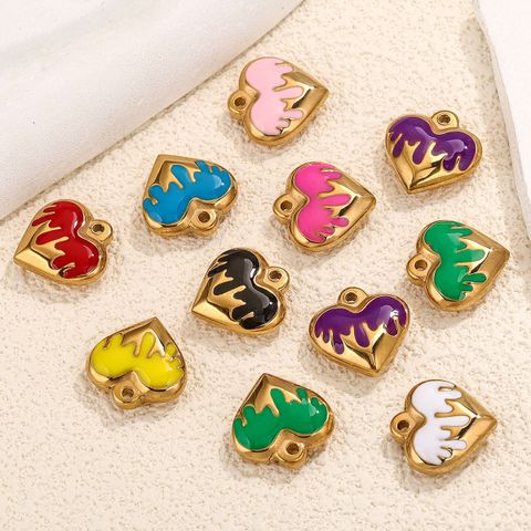 5 Pcs/package Simple Style Heart Shape Stainless Steel Enamel Plating Pendant Jewelry Accessories