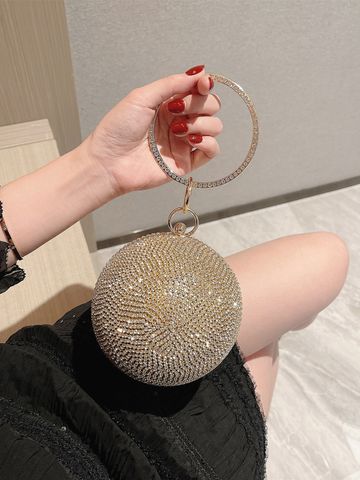 Women's Rhinestone Solid Color Classic Style Round Lock Clasp Evening Bag