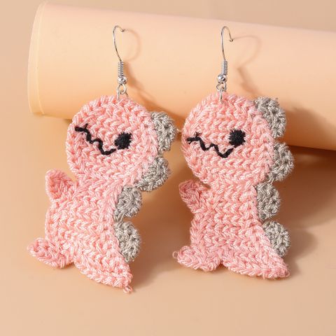 1 Pair Cute Dinosaur Alloy Knit Drop Earrings